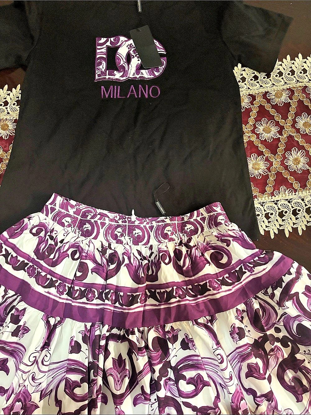 Dolce & Gabbana Black & Purple Floral Mini Dress